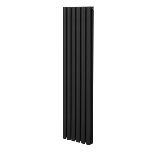 Oval Column Radiator 1600mm x 360mm Modern Designer Double Panel Central Heating Heater Matt Black Carbon Steel Vertical Kitchen Living Room Bathroom FREE Cleaning Brush Fixing Kit & Brackets