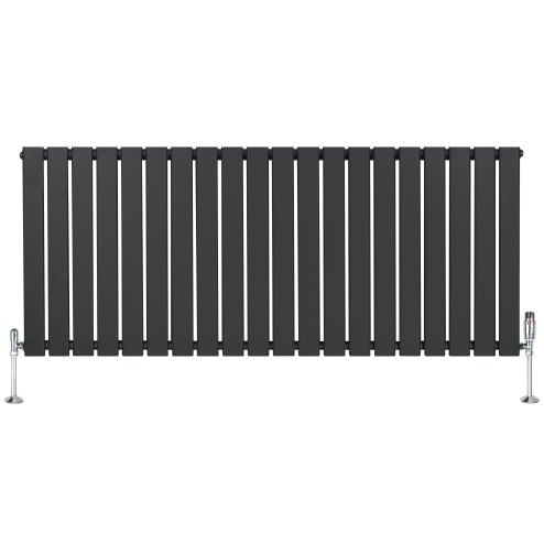 Flat Single Column Radiator & Valves - 600mm x 1400mm - Anthracite Grey