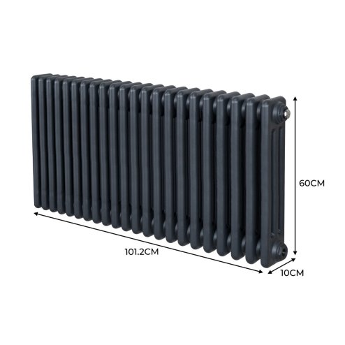 Traditional 3 Column Radiator 600mm x 1012mm Modern Central Heating Heater Matt Anthracite Grey Carbon Steel Horizontal Wall Mounted Kitchen Living Room Bathroom Cleaning Brush Fixing Kit & Brackets