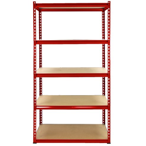 1 x Corner Garage Racking Unit & 4 x Single Racking Storage Units / 5 Z-Rax Red Steel & MDF Shelves / 8525kg capacity / 265kg per shelf / Free Rubber Mallet