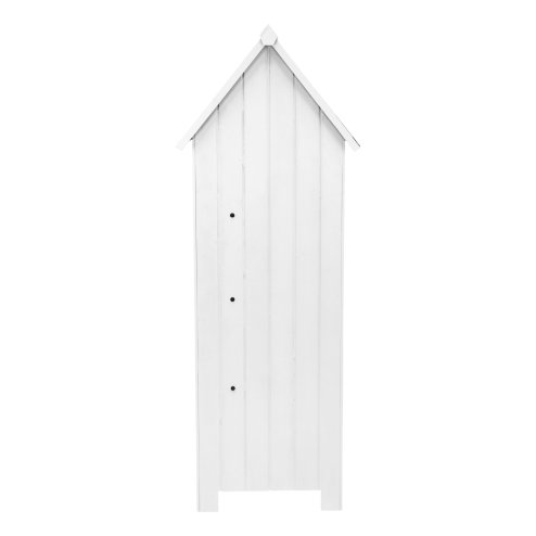 Wooden Garden Storage Shed White Tool Organiser Cabinet Beach Hut Sentry Box Lockable Doors 3 Corner Shelves 4 Door Hooks Roof Hatch Padlock 4 Keys Ground Fixing Kit Screw Covers Fir Wood Asphalt Roof