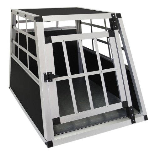 Pet Car Transport Crate Cage Aluminium Travel Box Trapezoidal Dog Cat Puppy Carrier Estate Vehicle 1 Door 50 x 54 x 69cm | FREE Plastic Washable Mat
