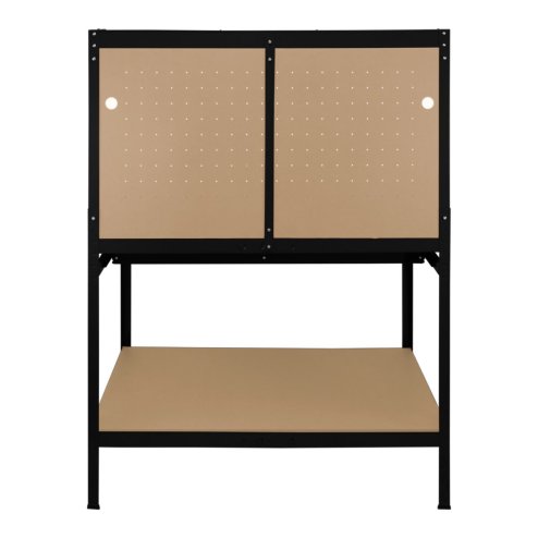 Garage Workbench Black Pegboard Drawer Shelves LED Light Heavy Duty Steel Wooden Workshop Industrial Shed DIY Work Table Desk Tool Storage Station Unit 370kg Total Capacity 40 Hooks Rubber Mallet