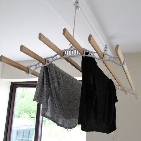 Clothes Airer Ceiling Pulley Maid Traditional Mounted Clothing Dryer 6 Lath Laundry Drying Rack Rail 2m White