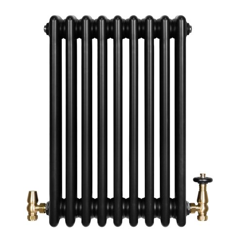 Traditional 4 Column Radiator & Valves - 600 x 425mm - Black