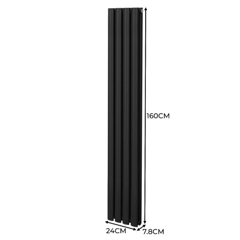 Oval Column Radiator 1600mm x 240mm Modern Designer Double Panel Central Heating Heater Matt Black Carbon Steel Vertical Kitchen Living Room Bathroom FREE Cleaning Brush Fixing Kit & Brackets