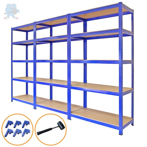 Monster Racking T-Rax Metal Storage Shelves, Blue, 90cm W, 45cm D, Set of 3