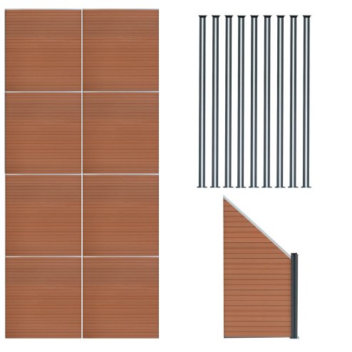 Composite Fence Panels, Angled Piece & LED Posts 6ft x 49ft - Brown