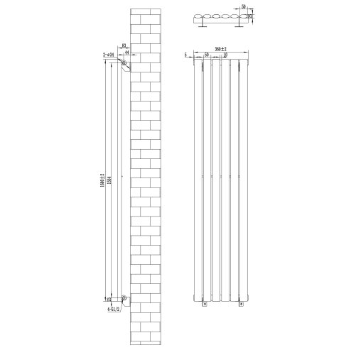 Oval Single Column Radiator & Valves - 1600mm x 360mm - White