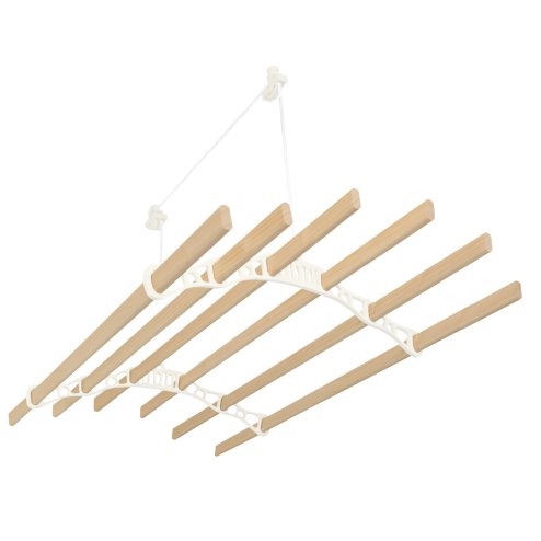Clothes Airer Ceiling Pulley 6 Lath 2m Ivory Maid Traditional Mounted Clothing Dryer Victorian Clothes Horse Laundry Drying Rack Extendable Cast Iron Varnished Pine Kitchen Utility FREE Fixing Kit