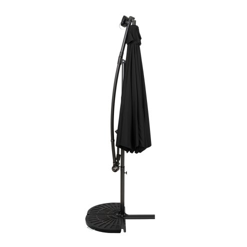 LED Cantilever Parasol 3m With Half Fan Base - Black
