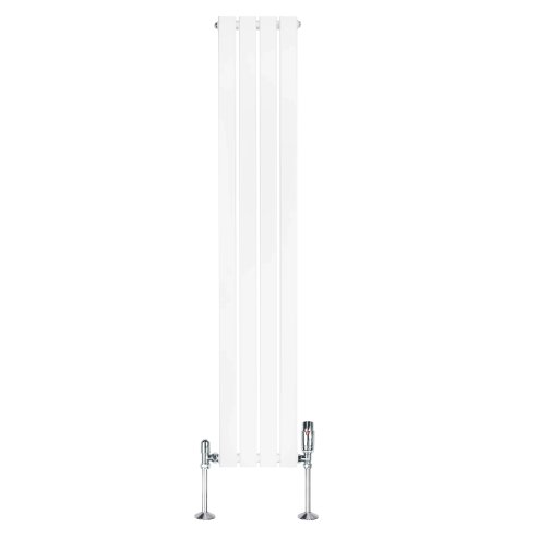 Flat Single Column Radiator & Valves - 1600mm x 280mm - White