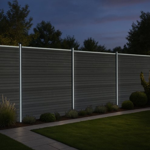 Composite Fence Panel x 9 & LED Posts x 10 - Grey