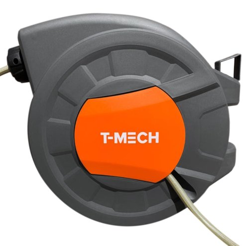 T-Mech Auto Rewind Hose Reel 30m + 2m, Wall-Mounted 8 Spray Nozzle Gun, Neat Retractable Hose-Pipe With Bracket And Fixings, 180?? pivot
