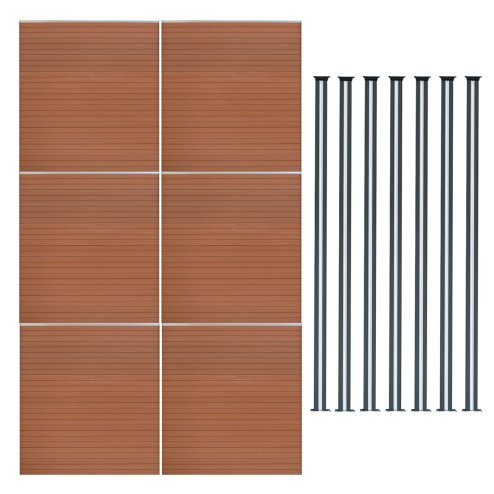 Composite Fence Panel x 6 & LED Posts x 7 - Brown