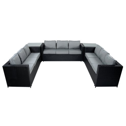 11 Seater Rattan Furniture Set With Firepit - Black