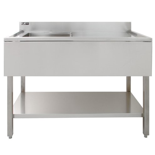 Catering Sink Stainless Steel Commercial Kitchen Restaurant Bar Utility Single Bowl Right Hand Drainer Free Standing Lower Storage Shelf Adjustable Feet Splashback 90 x 120 x 60cm FREE Strainer Plug