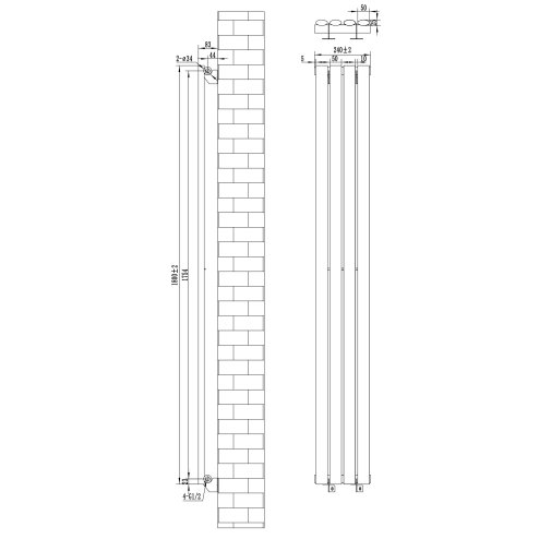 Oval Single Column Radiator & Valves - 1800mm x 240mm - White