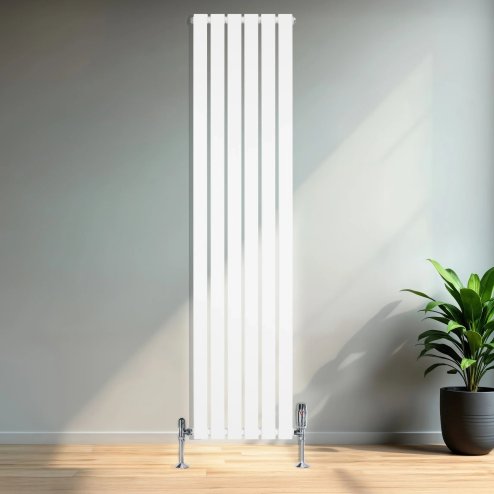 Flat Single Column Radiator & Valves - 1800mm x 420mm - White