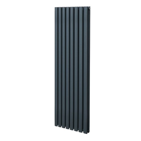 Oval Column Radiator 1600mm x 480mm Modern Designer Double Panel Central Heating Heater Matt Grey Carbon Steel Vertical Kitchen Living Room Bathroom FREE Cleaning Brush Fixing Kit & Brackets
