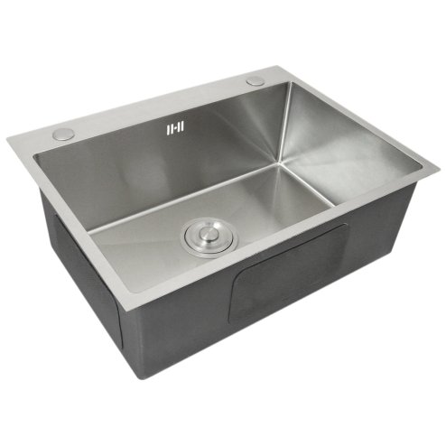 Kitchen Sink Stainless Steel Square Brushed Premium Handmade Satin Finish Commercial Single Bowl With Strainer Plug & Waste Pipe Set Image