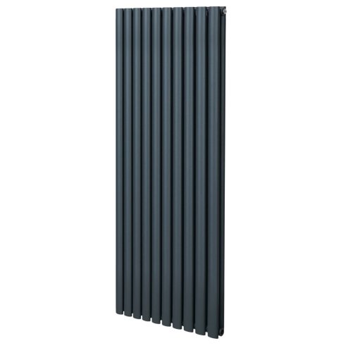 Oval Column Radiator 1600mm x 600mm Modern Designer Double Panel Central Heating Heater Matt Anthracite Grey Carbon Steel Vertical FREE Cleaning Brush Fixing Kit & Brackets