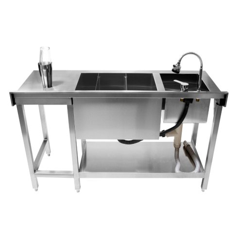 Cocktail Bar Station Stainless Steel 90L Insulated Ice Well Removable Dividers Free-Standing Workstation Large Sink 360 Degree Swivel Mixer Tap Speed Rail Slimline Bin Void FREE Boston Cocktail Shaker