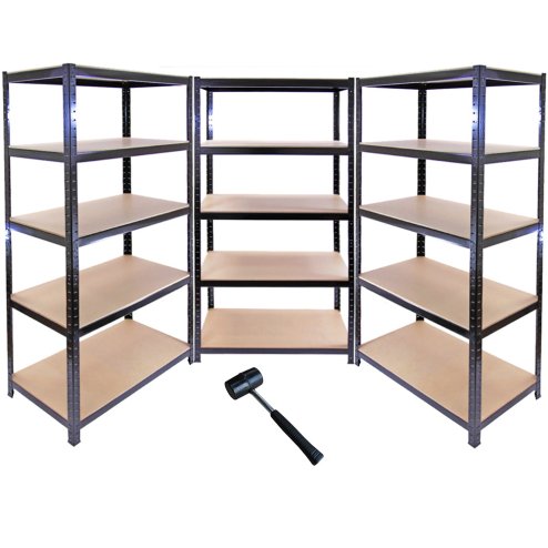 10 x Monster Racking 90cm Black Garage / Utility / Shed Storage Racks Bays / Warehouse Shelving / FREE Rubber Mallet