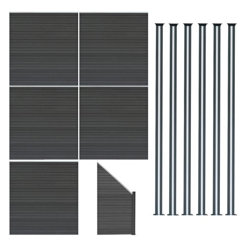 Composite Fence Panels, Angled Piece & LED Posts 6ft x 31.5ft - Grey