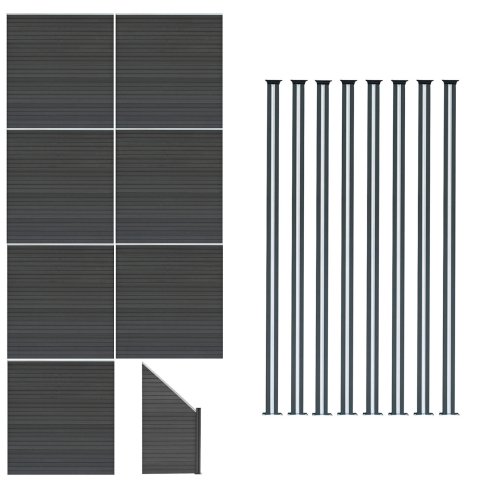 Composite Fence Panels, Angled Piece & LED Posts 6ft x 43ft - Grey