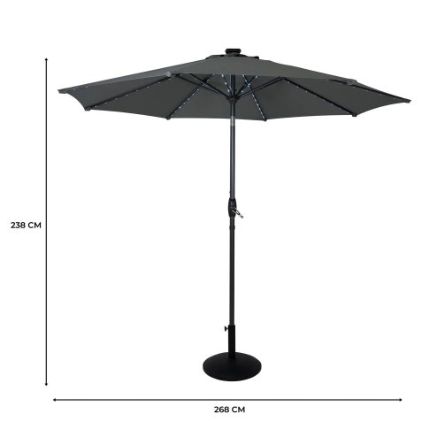 LED Tilt Parasol 2.7m With Tilt Base - Grey