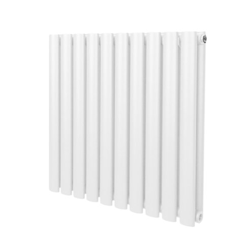 Oval Column Radiator 600mm x 600mm Modern Designer Double Panel Central Heating Heater Gloss White Carbon Steel Horizontal Kitchen Living Room Bathroom FREE Cleaning Brush Fixing Kit & Brackets