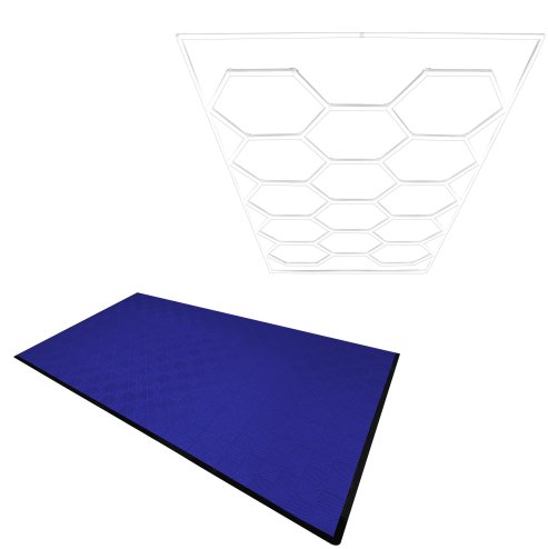 Vented Modular Interlocking Flooring Tiles x 120 Blue With Edges & Hexagon LED Lighting 14 White Lights & Border 6500K 3 Mount Options & Suspended Ceiling Kit Single Garage Floor Mat 3.2m x 6m 19.2m2