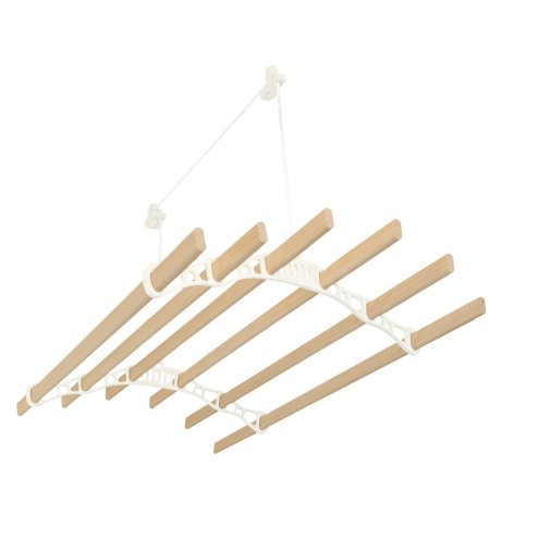 Clothes Airer Ceiling Pulley 6 Lath 1.4m Ivory Maid Traditional Mounted Clothing Dryer Victorian Clothes Horse Laundry Drying Rack Extendable Cast Iron Varnished Pine Kitchen Utility FREE Fixing Kit
