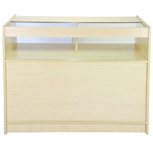 MonsterShop B1200 Shop Counter Retail Glass Showcase Display Cabinet, Maple, 120cm x 90cm x 60cm