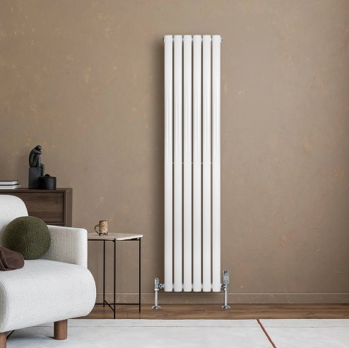 Oval Single Column Radiator & Valves - 1600mm x 360mm - White