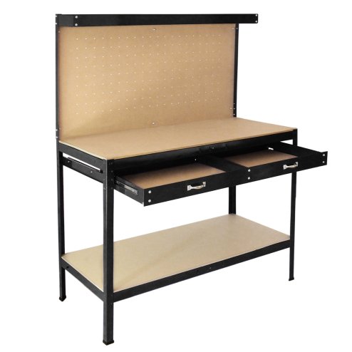 Garage Workbench With Pegboard Drawer Heavy Duty Bench Steel Tool Storage Station Unit With Shelves FREE 40 Hooks DIY Workshop Industrial Metal Work-table Worktop Black
