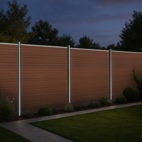 Composite Fence Panels, Angled Piece & LED Posts 6ft x 37ft - Brown