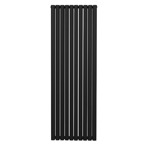 Oval Column Radiator 1800mm x 600mm Modern Designer Double Panel Central Heating Heater Matt Black Carbon Steel Vertical Kitchen Living Room Bathroom FREE Cleaning Brush Fixing Kit & Brackets