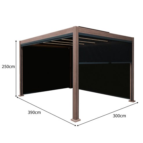Wood Effect Aluminium Pergola With Blinds & LED Lights - 4m x 3m
