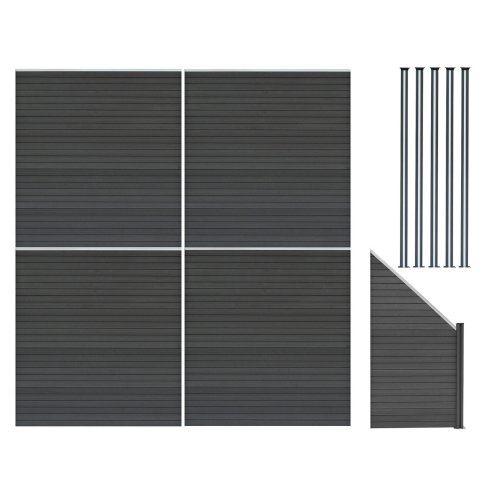 Composite Fence Panels, Angled Piece & LED Posts 6ft x 25ft - Grey