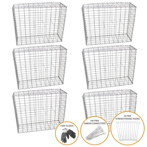 Gabion Baskets Mesh Wire Galvanised Steel Cages Stone Outdoor Basket Spiral Retaining Wall Planter Garden / 100 x 95 x 30cm / 6 Pack