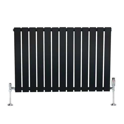 Flat Single Column Radiator & Valves - 600mm x 910mm - Black