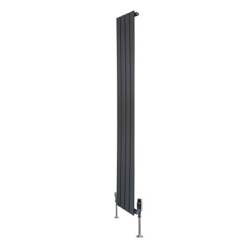 Flat Single Column Radiator & Valves - 1600mm x 280mm - Anthracite Grey