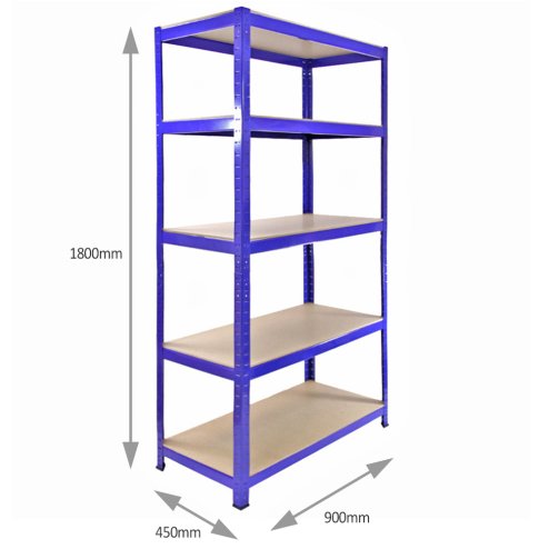 T-Rax Pack of 3 Garage Shelving Units - 5 Tier Heavy Duty Rack for Storage Steel Utility Shelves | Metal & MDF Boltless Racking Assembly System | 4200KG Capacity | 280KG Per Shelf, Blue