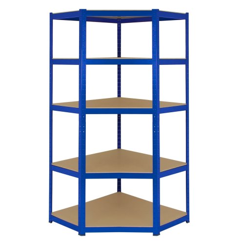1 x Corner Garage Racking Unit & 2 x Single Racking Storage Units / 5 T-Rax Blue Steel & MDF Shelves / 4125kg capacity / 265kg per shelf / Free Rubber Mallet