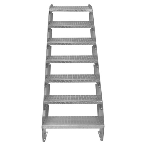 Metal Staircase 7 Section Adjustable Height 60cm / 600mm Wide Galvanised Steel Silver 7 Steps Weatherproof Grate Step Outdoor Garden Patio Modular Stairs 5mm Rod Thickness FREE Fixing Kit