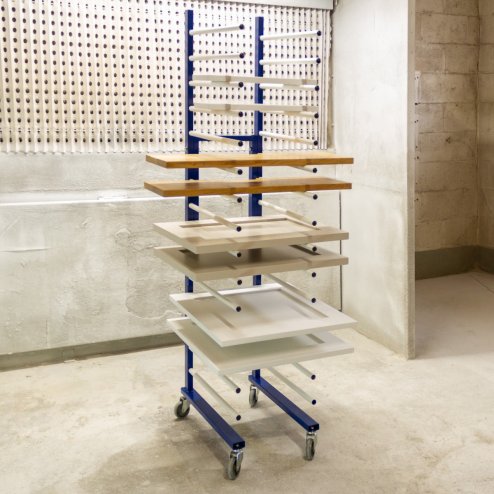 Spray Drying Rack Blue Trolley Eco Spray Paint Shop Woodworking Dry Storage 4 Heavy Duty 360 Degree Castors Mobile 15 Layers 20kg Per Layer 300kg Total Capacity Adjustable Width 175 H x 35/66 W x 55 D