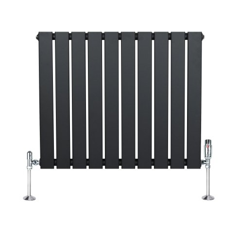 Flat Single Column Radiator & Valves - 600mm x 700mm - Anthracite Grey