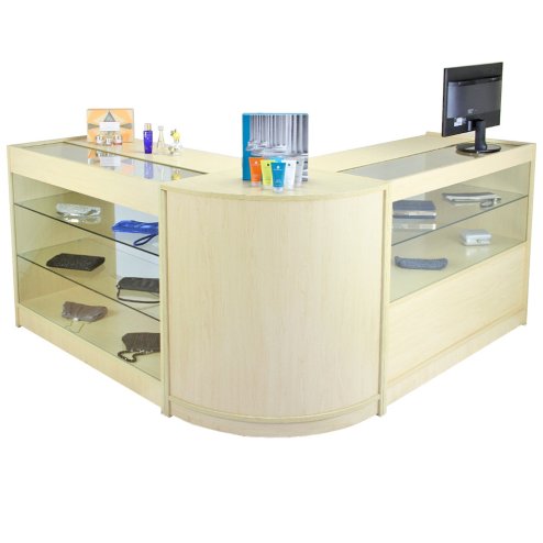 MonsterShop Solar Shop Counters Set & Glass Retail Showcase Cabinet Display, Maple, Melamine MDF